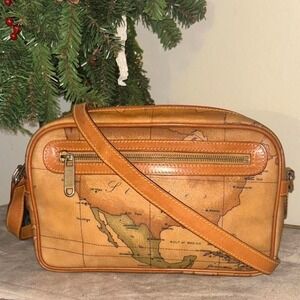 VINTAGE Alviero Martini 1A Classe Geo Classic World Map Crossbody Bag Tan